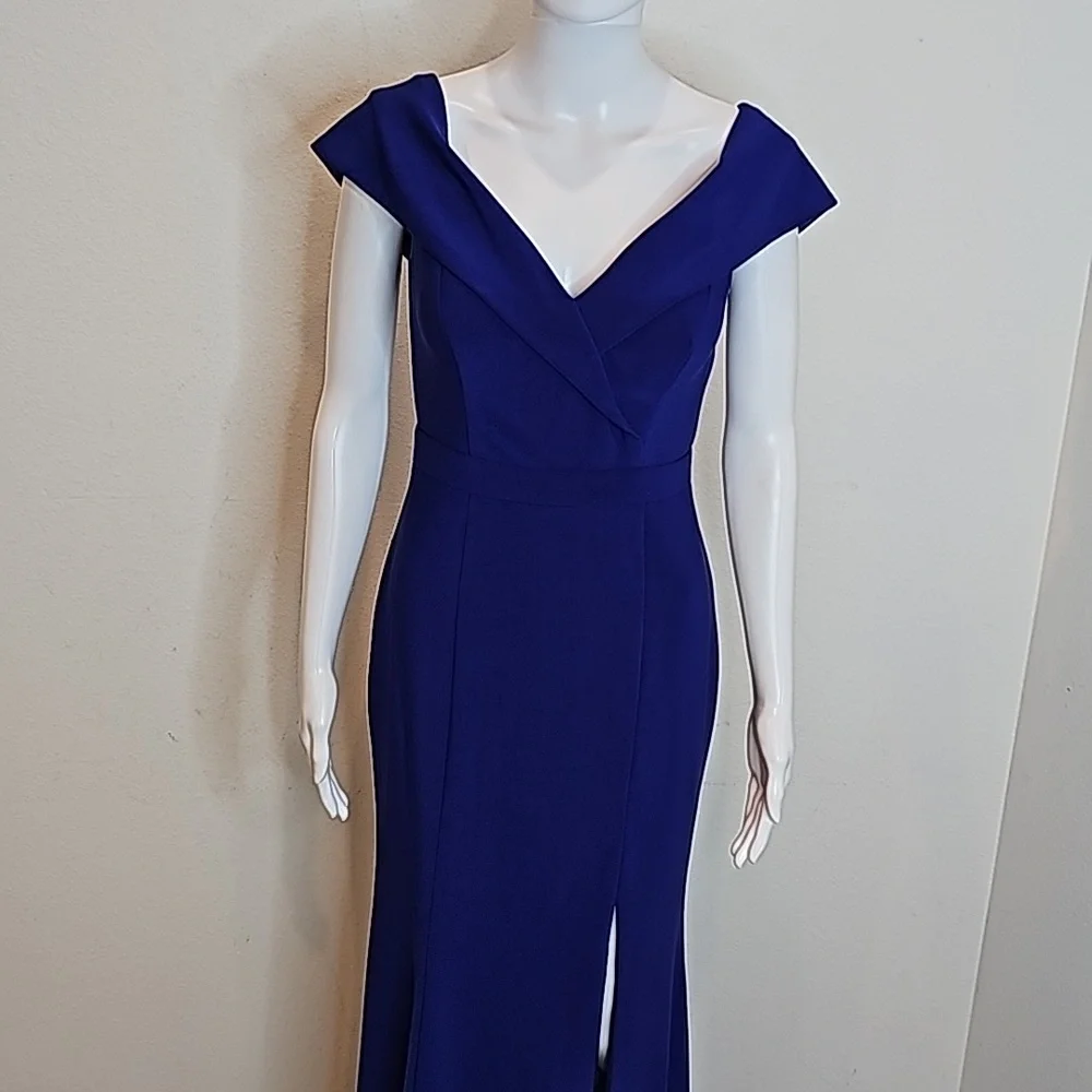 Xscape Cocktail Purple Blue Off-The-Shoulder V-Neck, Gown Siz 6